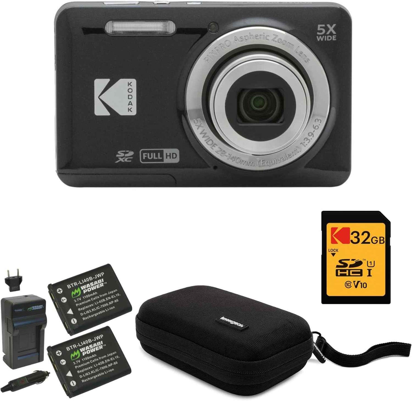 Kodak PIXPRO FZ55 (Black) Bundle - Friendly Zoom Camera with 32GB SD, Case & Charger - cameraavenue