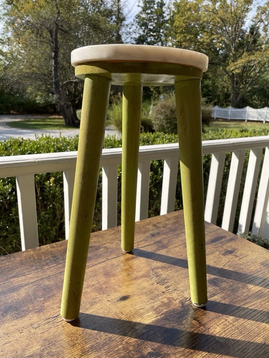 3 Legged Stool Painted Wood Marble Top Handmade