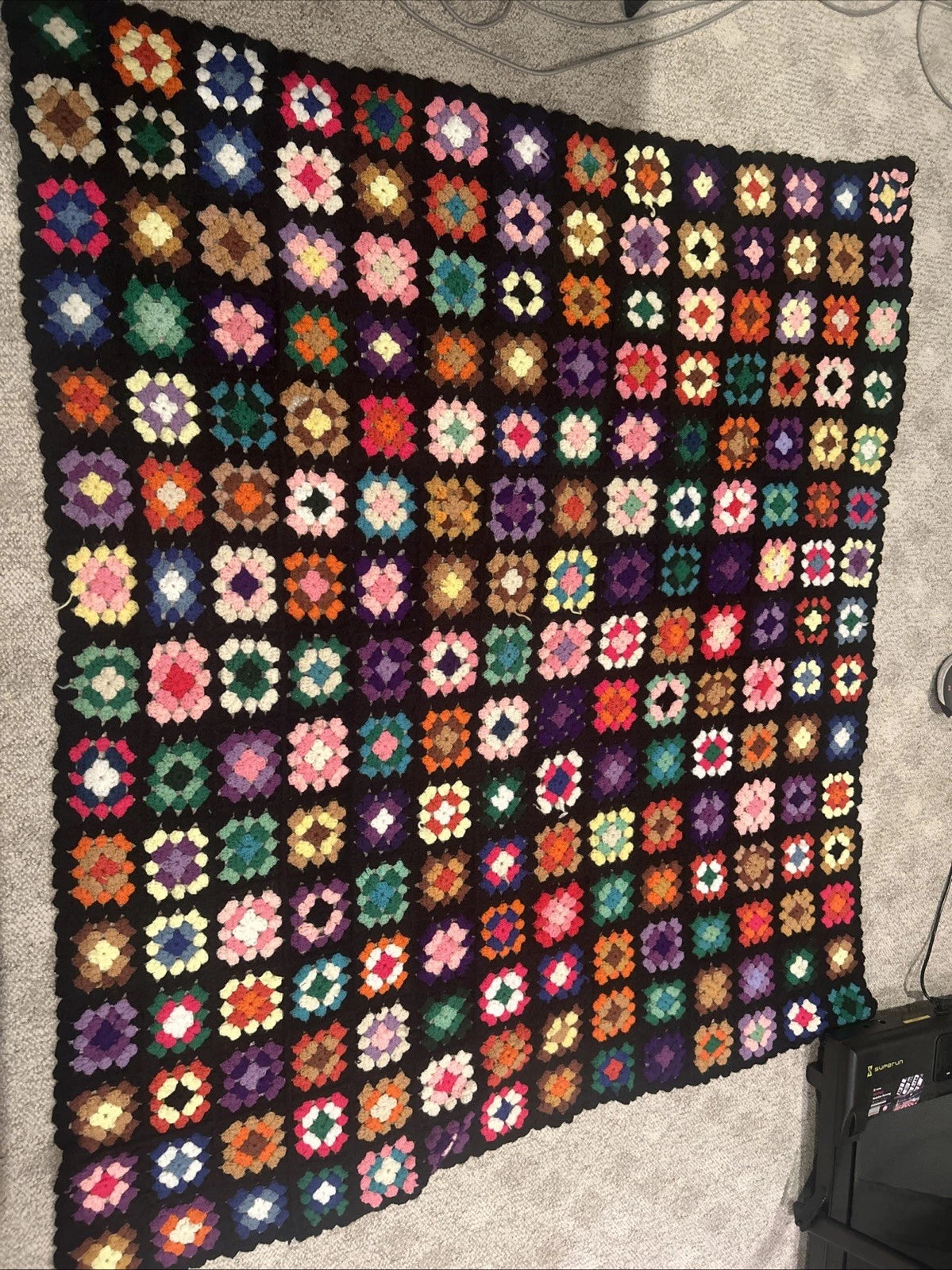 Granny Square Afghan Throw Blanket 65x70 Crochet Roseanne Handmade