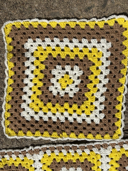 Granny Square Table Runner Placemat Dresser Liner Retro Crochet Handmade