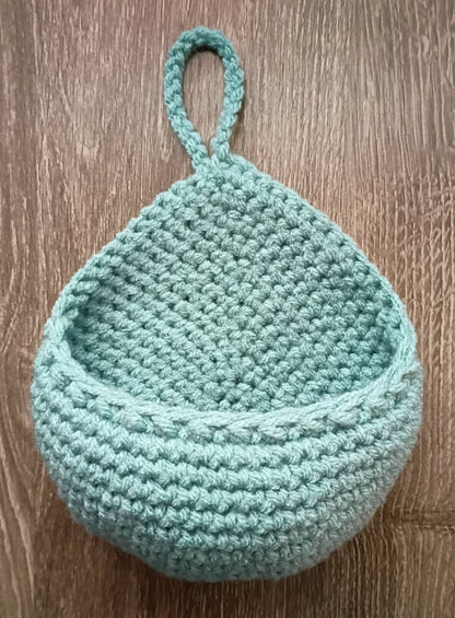 Crochet Handmade Set of 2 Small Hanging Wall Baskets Colour Arctic