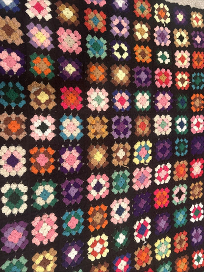 Granny Square Afghan Throw Blanket 65x70 Crochet Roseanne Handmade