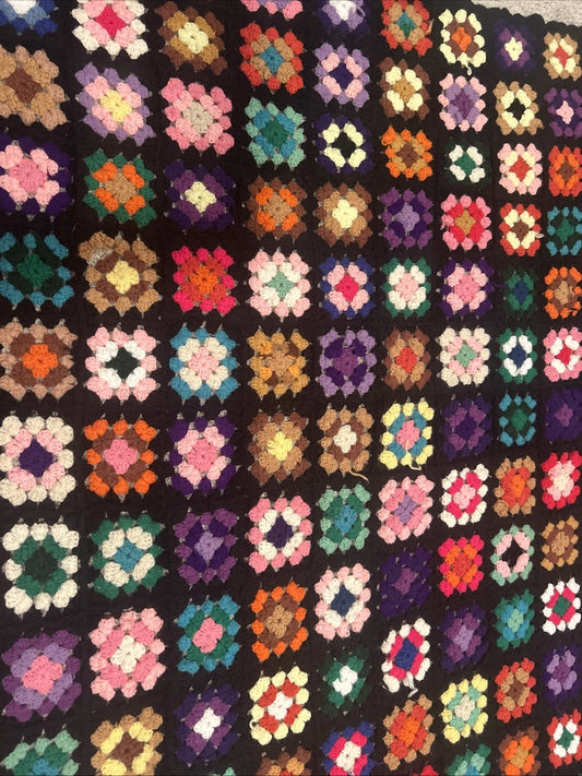 Granny Square Afghan Throw Blanket 65x70 Crochet Roseanne Handmade