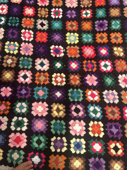 Granny Square Afghan Throw Blanket 65x70 Crochet Roseanne Handmade