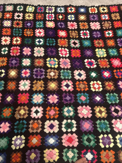 Granny Square Afghan Throw Blanket 65x70 Crochet Roseanne Handmade