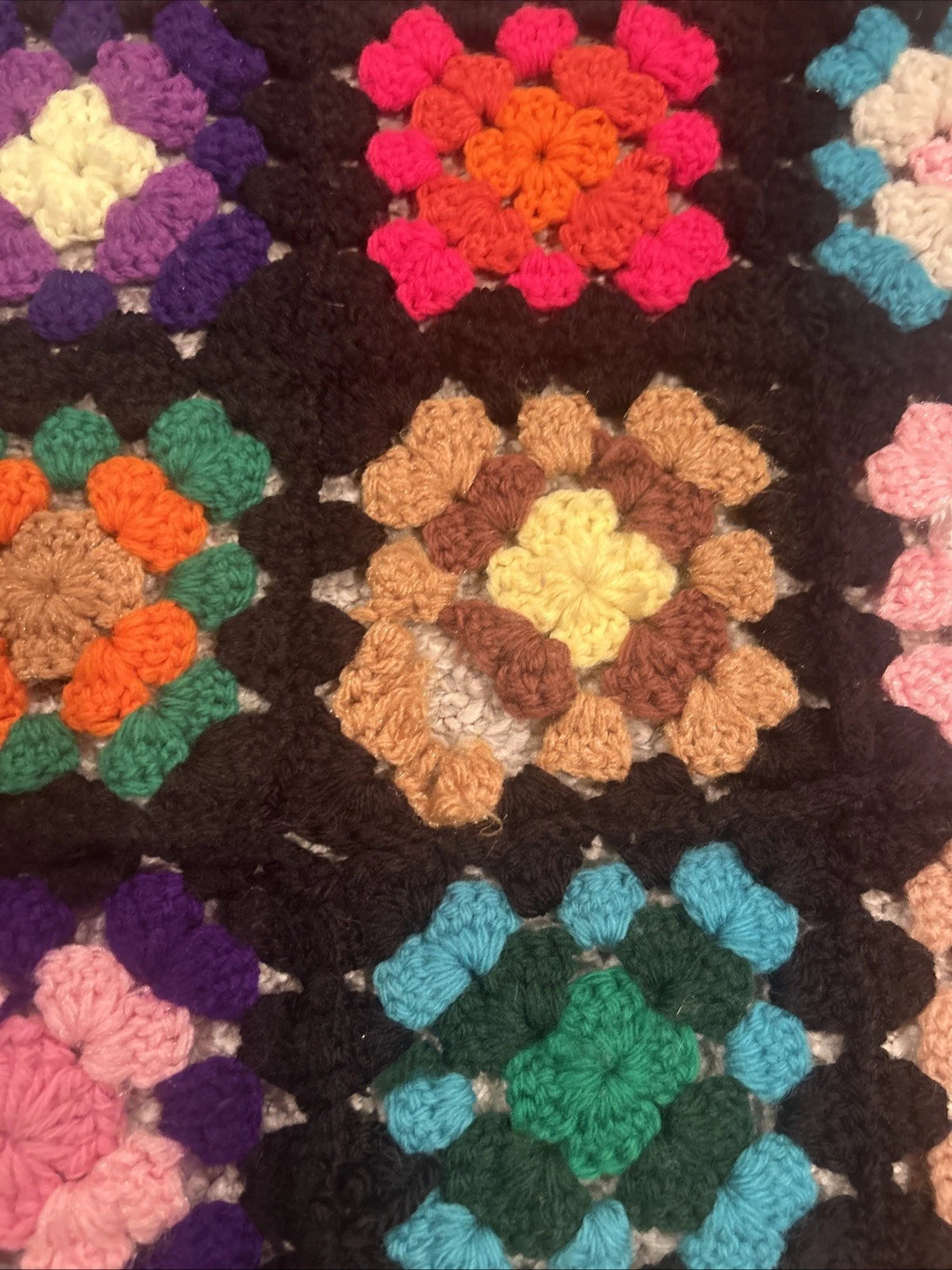 Granny Square Afghan Throw Blanket 65x70 Crochet Roseanne Handmade