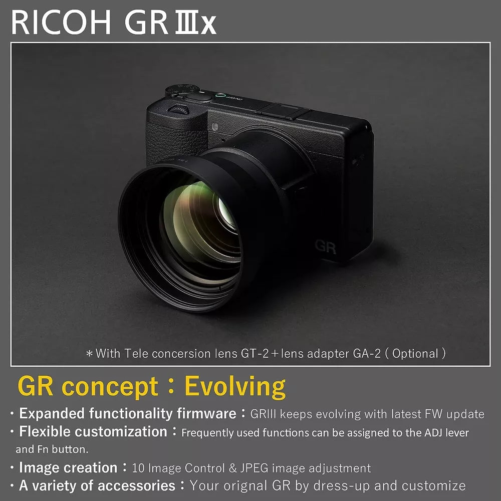 Ricoh GR IIIx Digital Compact Camera (24 MP, 40 mm f/2.8 equiv., Black) - cameraavenue