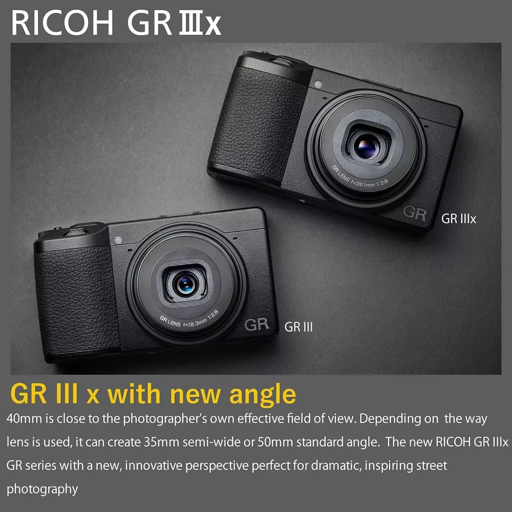 Ricoh GR IIIx Digital Compact Camera (24 MP, 40 mm f/2.8 equiv., Black) - cameraavenue
